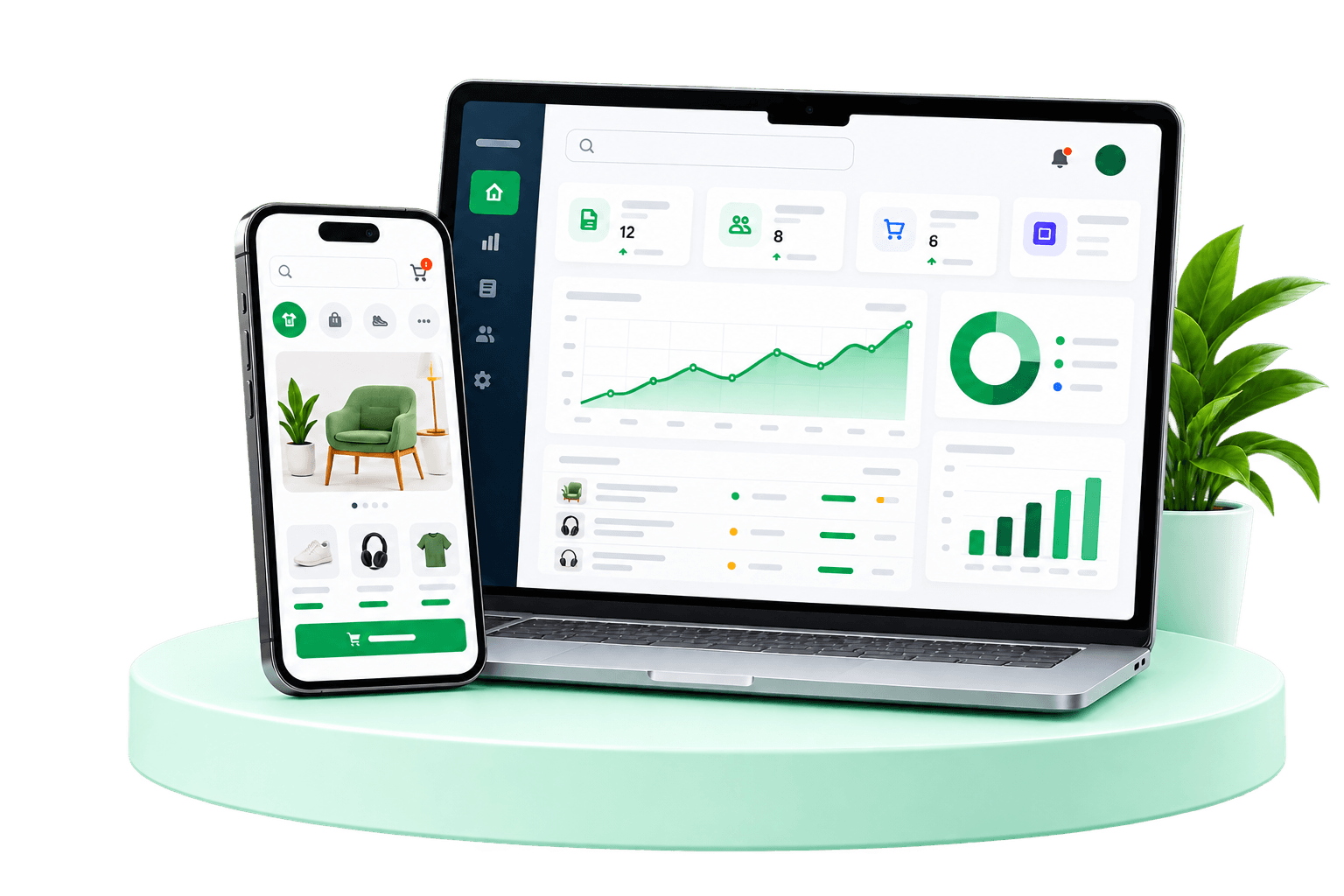 Laptop and phone displaying digital business products